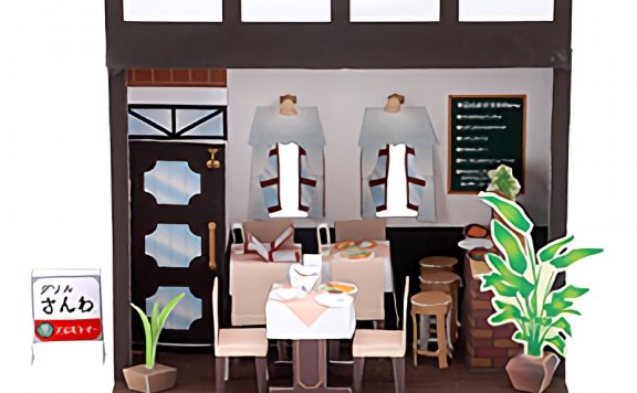 微型小屋 城中的西餐厅 纸模型图纸