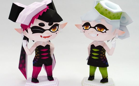 斯普拉遁 Squid Sisters（潮色姐妹） 纸模型图纸