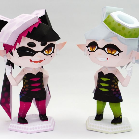 斯普拉遁 Squid Sisters（潮色姐妹） 纸模型图纸